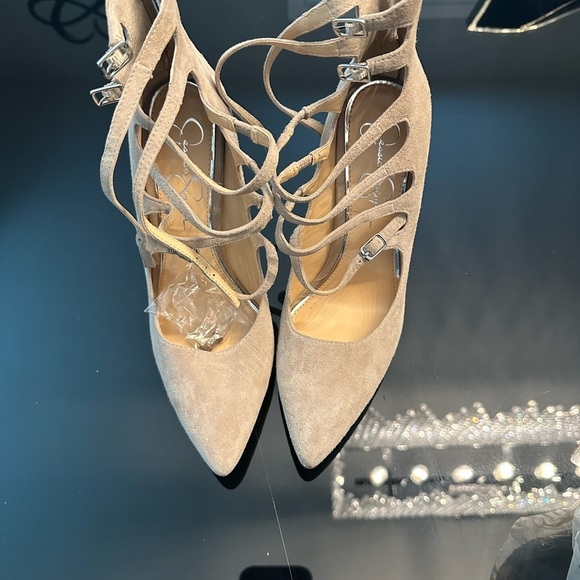 Jessica Simpson Tan Suede Heels with Lace-Up Design - Picture 1 of 9